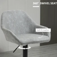 HOMCOM Adjustable Bar Stools, Swivel Counter Height Barstools with Footrest and Back, PU Leather and Steel Round Base, for Kitchen Counter and Dining Room, Set of 2, Grey(m-6)