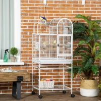 PawHut 55" Large Parrot Cage with Toy Hooks Above Top Bird Perch, Tray, Food Cups, Rolling Stand, Bird Cage for Cockatiels, Parakeets, Lovebirds(m-10)