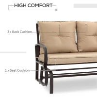 Outsunny 2-Person Outdoor Glider Chair, Patio Double Rocking Loveseat with Steel Frame and Cushions for Backyard, Garden and Porch, Khaki(m-5)