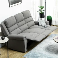 HOMCOM 3 Seater Recliner Sofa with Manual Pull Tab, Fabric Reclining Sofa, RV Couch, Home Seating, Gray(m-10)