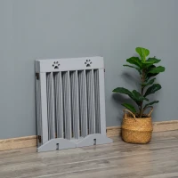PawHut Freestanding Pet Gate 4 Panel Wooden Dog Barrier Folding Safety Fence with Support Feet for Doorway Stairs Light Grey(m-10)