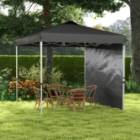 Outsunny 8 x 8 Pop Up Canopy with 1 Sidewall, Carry Bag and 4 Sand Bags, Height Adjustable Instant Sun Shelter, Dark Grey(m-8)