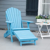 Outsunny Folding Adirondack Chair with Ottoman, Outdoor Wooden Lounger for Patio, Porch, Poolside, Garden, Blue(m-1)
