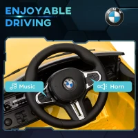Qaba BMW M4 Licensed 12V Ride on Car, Kids Car w/ Remote Control, Suspension, Handle Attachment, LED Lights, Music, Yellow(m-7)