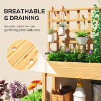 Outsunny Wooden Raised Garden Bed with Trellis, Outdoor Planter Box with Storage Shelf for Vegetables, Flowers, Herbs(m-6)