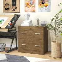 Vinsetto 2 Drawer File Cabinet with Lock, Office Filing Cabinet, Hanging Bar for Letter Size, Home Office, Light Brown(m-8)