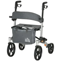 HOMCOM Aluminum Rollator Walker for Seniors and Adults with 10'' Wheels FSA HSA Eligible, Seat and Backrest, Folding Rolling Walker with Adjustable Handle and Storage Bag, Support up to 300lbs, Gray(m-11)