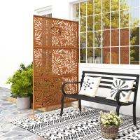 Outsunny Decorative Privacy Fence Screen, Metal Outdoor Privacy Screen Climbing Plant Trellis with Stand, Bamboo Brown(m-10)