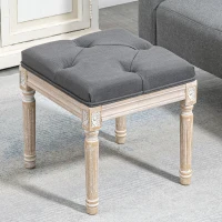 HOMCOM 16" Vintage Ottoman, Tufted Foot Stool with Upholstered Seat, Rustic Wood Legs for Bedroom, Living Room, Gray(m-8)