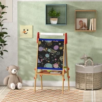 Qaba 3 in 1 Easel for Kids with Paper Roll, Whiteboard, Chalkboard, Double Sided & Adjustable Height, Nature Wood(m-10)