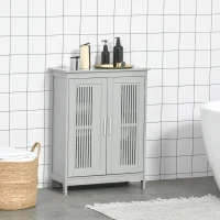 kleankin Modern Bathroom Floor Cabinet, Free Standing Linen Cabinet, Storage with 3 Tier Adjustable Shelves, Grey(m-2)
