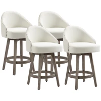 HOMCOM 26" Counter Height Bar Stools, Linen Fabric Kitchen Stools with Nailhead Trim, Rubber Wood Legs and Footrest for Dining Room, Counter, Pub, Set of 4, Cream White(m-1)