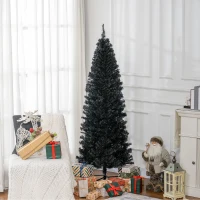 HOMCOM 6FT Pencil Christmas Tree, Artificial Christmas Tree with Automatic Open for Home Party, Black(m-1)