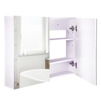 HOMCOM Bathroom Mirror Cabinet, Wall-Mounted Storage Organizer with Double Doors, Adjustable Shelf, Light Lilac(m-11)