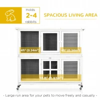 PawHut 2 Tier Wooden Rabbit Hutch with Wheels, Waterproof Roof, Removable Tray for Outdoor & Indoor, Dark Grey(m-4)