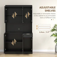 HOMCOM 71" Kitchen Pantry Cabinet, Storage Buffet with Hutch, Adjustable Shelves for Living Room, High Gloss Black(m-6)