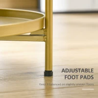 HOMCOM 2-Tier Gold Side Table, Round Nightstand with Removable Trays Folding Metal Frame Adjustable Foot End Table for Living Room Bedroom(m-7)