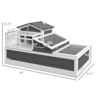 PawHut 3-Room Tortoise House Habitat with Balcony & 2 Stories, Indoor/Outdoor Wooden Tortoise Enclosure with Ladder, Tray, Openable Roof, Large Reptile Cage, 44" x 25.5" x 23", Gray(m-3)
