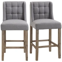 HOMCOM Modern Bar Stools, Tufted Upholstered Barstools, Pub Chairs with Back, Rubber Wood Legs for Kitchen, Dinning Room, Set of 2, Grey(m-11)