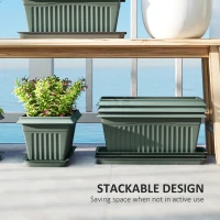 Outsunny 7 Pack 15.7" Plastic Flower Planters with Drainage Holes and Trays, Plant Pots for Indoor Outdoor Plants, Green(m-5)