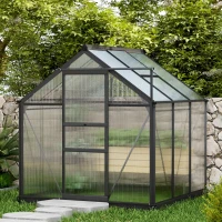Outsunny Polycarbonate Greenhouse, Heavy Duty Outdoor Aluminum Walk-in Green House Kit Vent Door, 6.2'x6.2'x6.6' Gray(m-10)