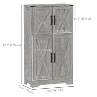 HOMCOM Farmhouse Kitchen Pantry, Freestanding Kitchen Pantry Storage Cabinet with Barn Doors and Adjustable Shelves, Grey(m-3)