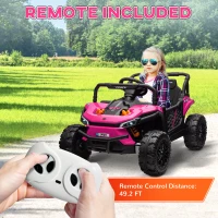 Qaba 12V Ride On Truck, Battery Powered Electric Car for Kids w/ Remote Control, 4-Wheel Suspension & LED Lights, Pink(m-7)