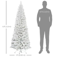 HOMCOM 6ft White Christmas Tree, Flocked Pencil Christmas Tree with 376 Branch Tips and Metal Base for Home, Indoor, Holiday(m-3)