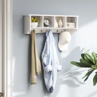 HOMCOM Coat Rack Wall Mount with Shelf, 28" Wall Coat Rack with 5 Hooks and 4 Compartments for Living Room, Entryway, White(m-1)