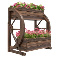 Outsunny Wooden Wagon Planter Box, 2-Tier Raised Garden Bed, for Vegetables Flowers Herbs(m-11)