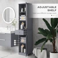 kleankin Tall Bathroom Cabinet, Narrow Storage Cabinet with Acrylic Door, Drawer, and 3 Shelves, Gray(m-6)