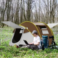 Outsunny Pop Up Tent with 2 Porch and Carry Bag, 3000mm Waterproof Camping Tent, for 2-3 People, Brown(m-1)