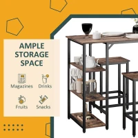 HOMCOM Industrial 3 Piece Dining Table Set, Counter Height Bar Table and Chairs Set, Kitchen Bistro Table Set with Storage Shelf and Stools, Rustic Brown(m-7)