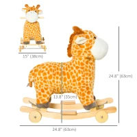 Qaba 2-IN-1 Rocking Horse Kids Plush Ride-On Gliding Giraffe-shaped Plush Toy Rocker with Realistic Sounds for Child 36-72 Months Yellow(m-3)