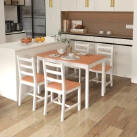 HOMCOM Dining Table Set for 4, 5 Piece Modern Kitchen Table and Chairs, Solid Wood Dining Room Set for Small Spaces, Breakfast Nook, White(m-10)