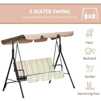 Outsunny 3-Seat Outdoor Patio Swing Chair with Removable Cushion, Steel Frame Stand and Adjustable Tilt Canopy for Patio, Garden, Poolside, Balcony, Backyard, Multi Color(m-7)