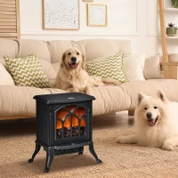HOMCOM Electric Fireplace Heater, Freestanding Fireplace Stove with Realistic Logs and Flame Effect, 750W/1500W, Black(m-2)
