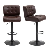 HOMCOM Bar Height Bar Stools Set of 2 with Adjustable Seat, Adjustable Swivel Barstools with Thick Padded Cushion and Metal Footrest for Home Bar, Brown(m-11)