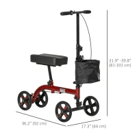 HOMCOM Knee Walker, Foldable Steerable Medical Knee Scooter, Crutch Alternative with Drum Braking System, Storage Bag for Foot Injuries, Red(m-3)