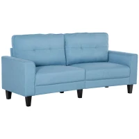 HOMCOM 3-Seater Sofa, Mid-Century Linen Couch with Upholstered Seat, Button-Tufted Back Cushion and Rubber Wood Legs for Living Room, Bedroom, Blue(m-2)