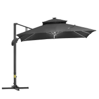 Outsunny 10x10ft Shade Umbrella with Solar LED Cold Lighted & Power Bank with Adjustable Angle for Backyard, Dark Grey(m-11)