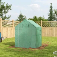 Outsunny 4.6' x 4.7' x 6.2' Walk-in Greenhouse with 3 Tier 8 Shelves, Outdoor Green House with Reinforced PE Cover, Garden Plant Grow Hot House Roll-up Door and Mesh Windows, Green(m-8)