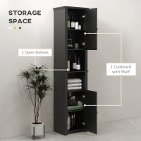 HOMCOM Tall Medicine Cabinet, Freestanding Bathroom Storage Cabinet with Shelves and 2 Cupboards, Bathroom Organizer, Black(m-4)