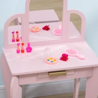 Qaba Kids Dressing Table and Chair Set, Girls Dressing Set, Makeup Desk with Drawer for 3-6 Years Old Kids, Pink(m-9)
