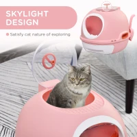 PawHut Cat Litter Box Toilet with Lid, Covered Litter Box with Scoop, Enclosed Drawer, and Skylight, Pink(m-5)