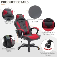 HOMCOM 6 Vibrating Point Massage Computer Gaming Chair 5 Modes, Racing Style Heated Desk Chair Swivel Rolling Chair with Headrest, Red / Black(m-8)