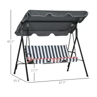 Outsunny 3-Seat Outdoor Patio Swing Chair w/ Cushion, Steel Frame Stand, Adjustable Tilt Canopy for Patio, Garden, Gray & White(m-3)