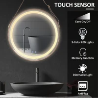 kleankin 24'' Round Led Bathroom Mirror, Dimmable Anti Fog Wall-Mounted Mirror with 3 Temperature Colors, Plug-in, Rose Gold(m-4)