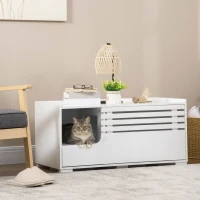 PawHut Cat Litter Box Enclosure with Spacious Interior, Cat Washroom Storage End Table for Indoor Cats with Hidden Storage Cabinet Space, Elevated Bottom, White(m-10)