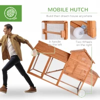 PawHut 83" Wooden Chicken Coop Tractor Hen House Portable Poultry Cage for Outdoor Backyard with Wheels, Nest Box, Removable Tray(m-6)